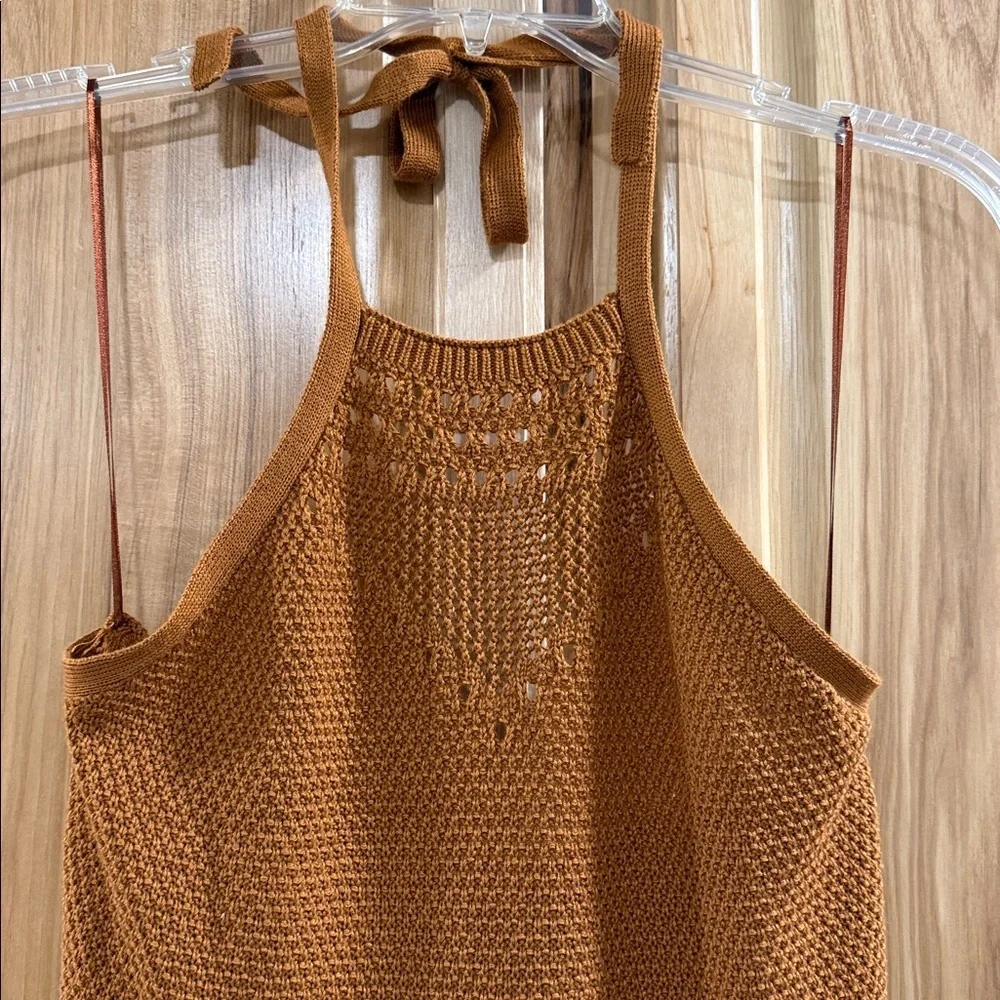 Ultra Flirt Rust Knit Fitted Open Back Boho Chic Cowgirl Halter Style Dress - Picture 4 of 11